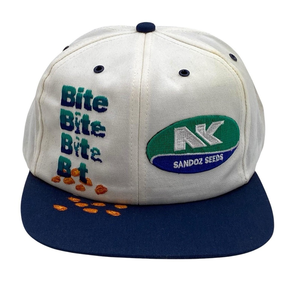 Vintage K-Products NK Sandoz Seeds BITE Snapback Hat USA‎ Made